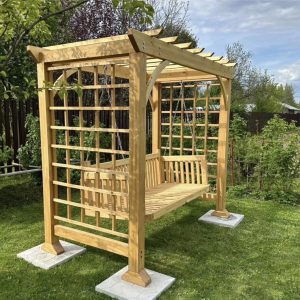 Wooden Garden Swing Pergola, Sturdy Outdoor Relaxation Bench, Veranda Furniture
