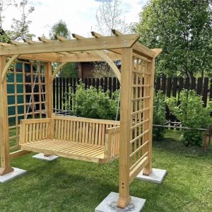 Wooden Garden Swing Pergola, Sturdy Outdoor Relaxation Bench, Veranda Furniture